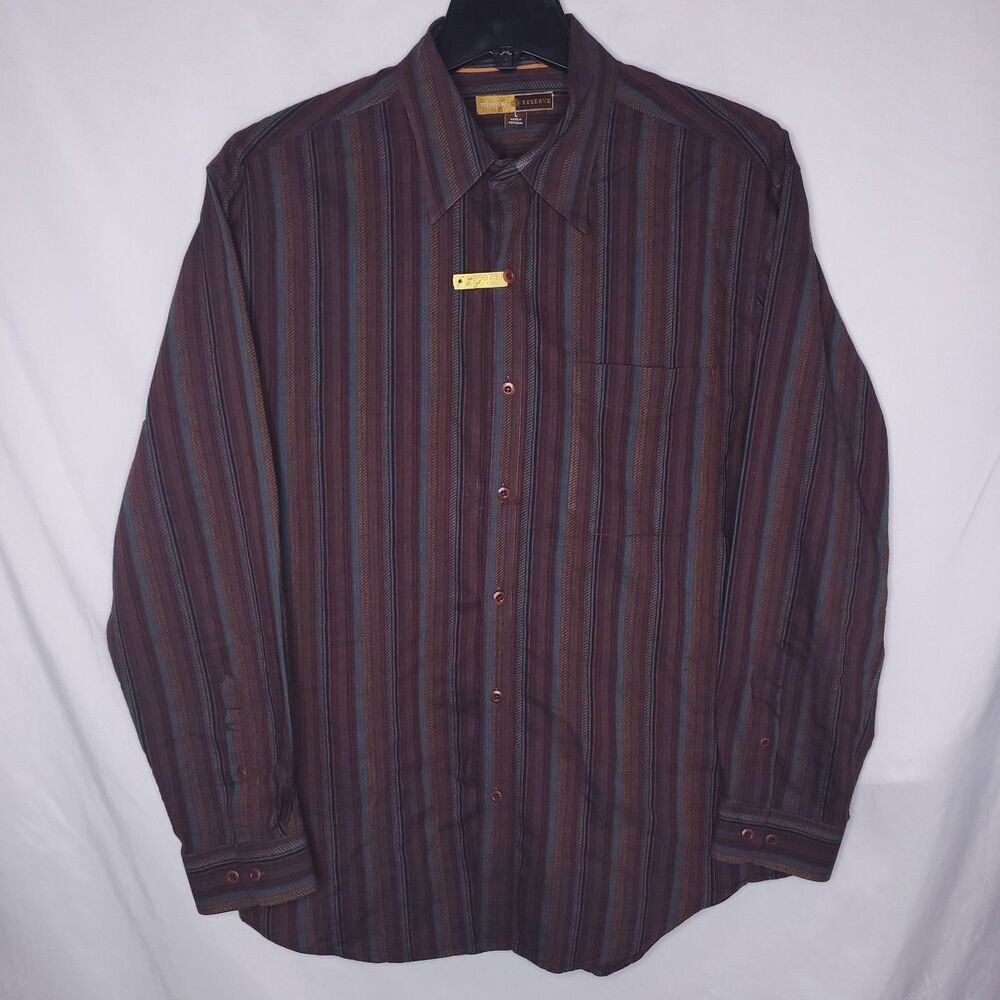 The Territory Ahead Shirt Mens Large Striped Brown Reserve